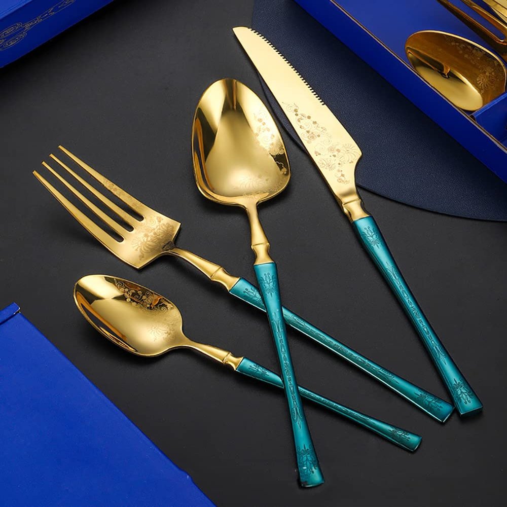Christmas Flatware Sets with Unique Pattern Design, Silverware Set for 16 , 64-Piece Stainless Steel Kitchen Utensil Set , Tableware Cutlery Set for Home and Restaurant Wedding Gifts