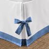 Silver Cotton Luxury 1 Piece Two Tone Split Corner Tie Bed Skirt, 15 Inch Drop Length 100% Egyptian Cotton, Twin XL Size Solid White/Medium Blue view 2