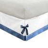 Silver Cotton Luxury 1 Piece Two Tone Split Corner Tie Bed Skirt, 15 Inch Drop Length 100% Egyptian Cotton, Twin XL Size Solid White/Medium Blue view 3