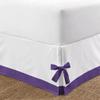 Silver Cotton Luxury 1 Piece Two Tone Split Corner Tie Bed Skirt, 15 Inch Drop Length 100% Egyptian Cotton, Full Size Solid White/Purple view 2