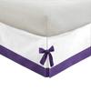 Silver Cotton Luxury 1 Piece Two Tone Split Corner Tie Bed Skirt, 15 Inch Drop Length 100% Egyptian Cotton, Full Size Solid White/Purple view 3