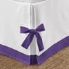 Silver Cotton Luxury 1 Piece Two Tone Split Corner Tie Bed Skirt, 15 Inch Drop Length 100% Egyptian Cotton, Full Size Solid White/Purple view 4