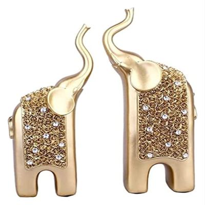 ALDEPO Sculpture Tabletop Desk BathDecoration Sculpture,Diamond Couple Champagne Elephant Model Animal Sculpture & Figurines Elepahnt Resin Made