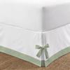 Silver Cotton Luxury 1 Piece Two Tone Split Corner Tie Bed Skirt, 15 Inch Drop Length 100% Egyptian Cotton, Queen Size Solid White/Light Sage view 2