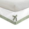 Silver Cotton Luxury 1 Piece Two Tone Split Corner Tie Bed Skirt, 15 Inch Drop Length 100% Egyptian Cotton, Queen Size Solid White/Light Sage view 3