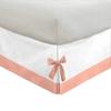 Silver Cotton Luxury 1 Piece Two Tone Split Corner Tie Bed Skirt, 15 Inch Drop Length 100% Egyptian Cotton, Queen Size Solid White/Peach view 3