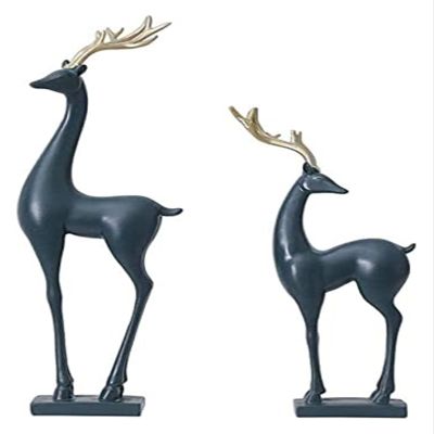 ALDEPO Sculpture Tabletop Desk BathDecoration Sculpture,Dark Green Couple Deer Ornaments Porch Study Statues & Sculptures