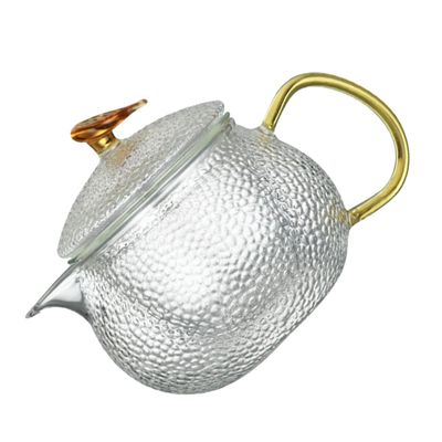 Homoyoyo Hammer Pattern Glass Teapot Thickened Kettle for for Kung Fu Tea Brewing and Floral Elegant Design Handle