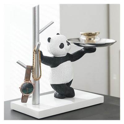 WIGSELBL Resin Panda Desk Storage Tray Statue Coin Piggy Bank Storage Table Decoration Ornament Decoration Office Home Decor Holding Storage Tray Animal Sculpture Snack Holder (Color : Style-2)