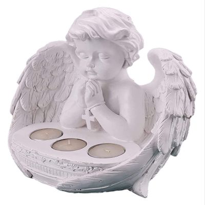 ALDEPO Sculpture Tabletop Decor Accents Figurine Ornaments,Angel Candle Holder Statue Resin Figurine Sculpture Resin Craft Angel Candle Holder