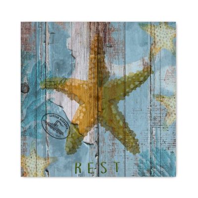 Antique Starfish Rest Wooden Signs Blue Wood Plank Hanging Sign Nautical Theme Farmhouse Style Wall Decor Nautical Vintage Wall Hanging Decor For Bedroom Living Room Home Kitchen Decor 12x12in