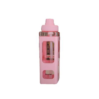 Cyrank Water Bottle with Straw, Cute Water Bottle Kawaii Square Drinking Portable Sport Plastic Cups 700ml(Pink)