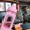 Cyrank Water Bottle with Straw, Cute Water Bottle Kawaii Square Drinking Portable Sport Plastic Cups 700ml(Pink) view 4
