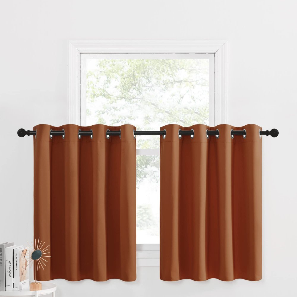 NICETOWN Kitchen Curtains - Room Darkening Thermal Insulated Thick Soft Valances, 36 Inch Length Short Curtains for Living Room/Bathroom Decor, 2 Panels, 52" W x 36" L, Burnt Orange