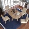P PURLOVE 5pc Dining Table Set, Farmhouse Dining Table Set Wood Round Extendable Dining Table and 4 Upholstered Dining Chairs (Natural Wood Wash) view 1