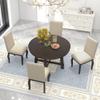 P PURLOVE 5pc Dining Table Set, Farmhouse Dining Table Set Wood Round Extendable Dining Table and 4 Upholstered Dining Chairs (Espresso) view 2