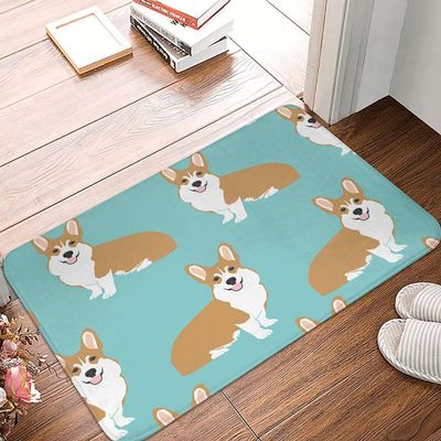 Welsh Corgi Puppy Dog Indoor Door Mat Non-Slip Rubber Backing Machine Washable Entrance Rug, Super Absorbent Welcome Mats for Kitchen Bathroom Balcony Patio Trailer Camping 16x24inch