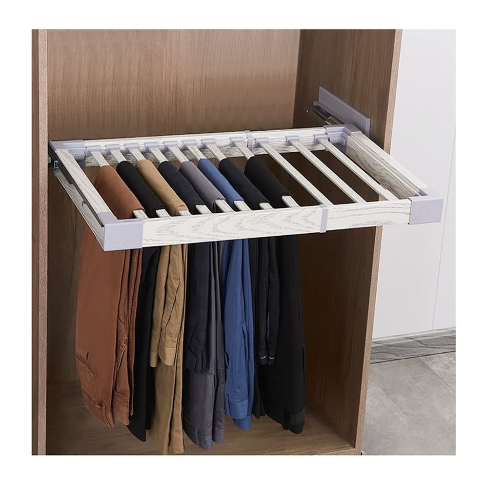 BIENKA Pull Out Cabinet Trousers Rack, Extendable Trousers Hanger Rack, Width Adjustable Scarf Jeans Hangers Space Saving (Color : White, Size : Small)