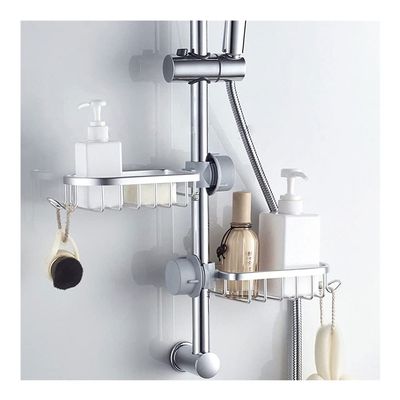 2 Pieces Rustproof Shower Caddy Organizer, Baskets For Storage Bathroom Accessories With Stainless Steel Guardrail And Hanging Hook ( Color : Black )