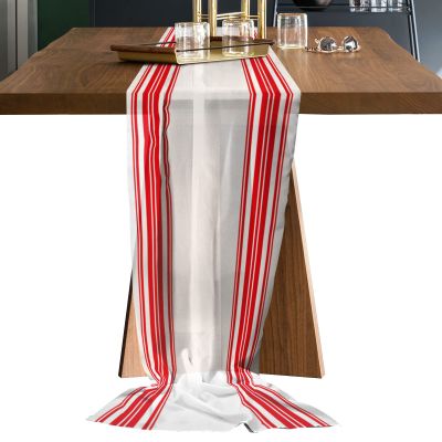 4.6Ft Chiffon Table Runner Wedding Tablerunner,Stripes Red White Sheer Tulle Gauze Table Cloth for Kitchen Dinner Dining Party,Classic Casual Bohemian Geometric Art Decor Bedroom Scarfs Decor