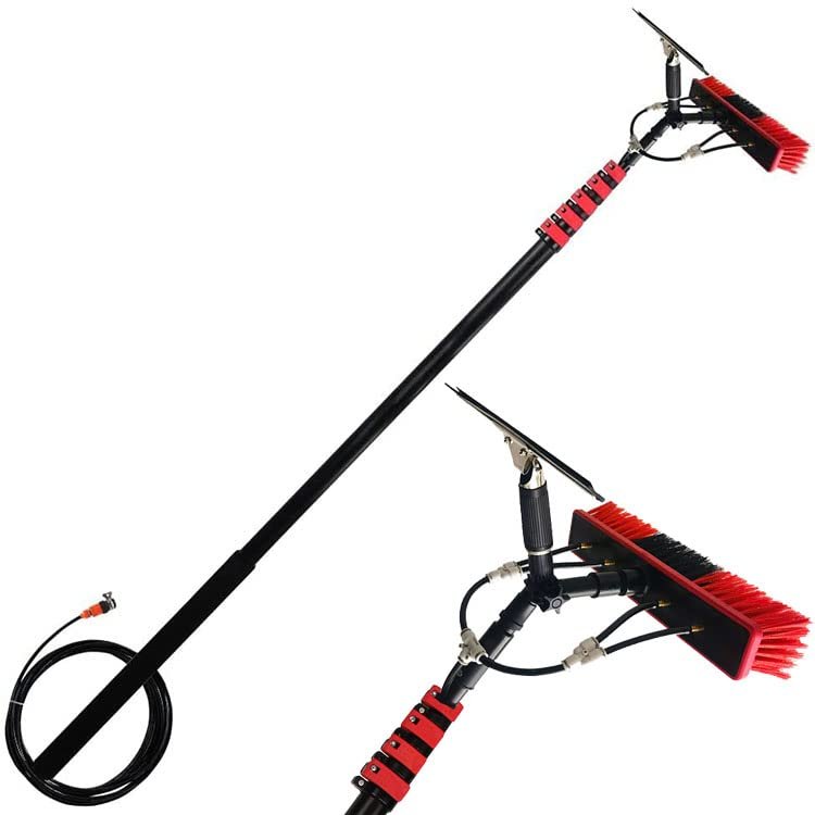 GIZMIT Outdoor Window Cleaning Pole, Water Fed Telescopic Brush Water Fed Pole Kit with Scraper, 12ft-39ft Solar Panel Cleaning System Outdoor Washing Equipment Tool,12FT/3.6M
