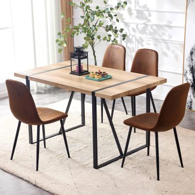 5 Piece Dining Table Set for 4, Rectangular Dining Room Table Set with 4 Upholstered Chairs Kitchen Table Set with Metal Frame and Wood Tabletop for Dining Room, Dinette, Breakfast Nook Small Space