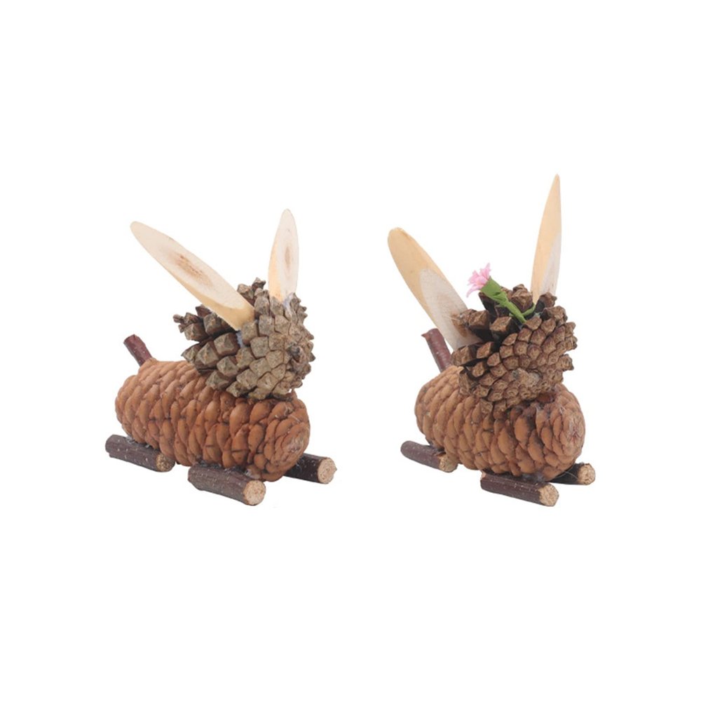 Altsuceser 1 Pair Pine Cones Squirrel Rabbit Deer Cat Figurines Ornaments, Handmade PineCones Wooden Animal Statues Ornaments for Desk Table Decorative B