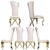ACEDCOR Dining Chair, White Leather Upholstered Dining Chairs Set of 6, Modern Gorgeous Streamlined High Back Chair with Gold Mirror Curved and X-Shaped Metal Legs view 1