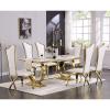 ACEDCOR Dining Chair, White Leather Upholstered Dining Chairs Set of 6, Modern Gorgeous Streamlined High Back Chair with Gold Mirror Curved and X-Shaped Metal Legs view 2