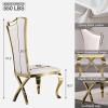 ACEDCOR Dining Chair, White Leather Upholstered Dining Chairs Set of 6, Modern Gorgeous Streamlined High Back Chair with Gold Mirror Curved and X-Shaped Metal Legs view 3
