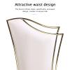 ACEDCOR Dining Chair, White Leather Upholstered Dining Chairs Set of 6, Modern Gorgeous Streamlined High Back Chair with Gold Mirror Curved and X-Shaped Metal Legs view 4