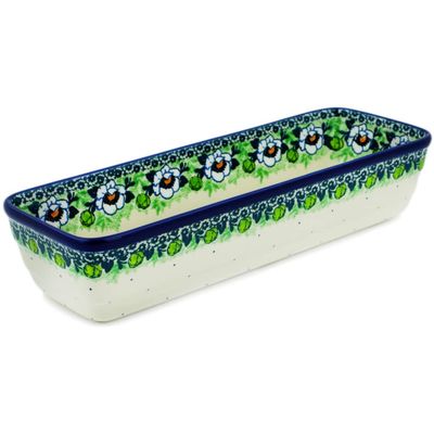 Polmedia Polish Pottery Rectangular Baker - Green Flora Pattern Handmade in Boleslawiec Poland by Ceramika Artystyczna + Certificate of Authenticity