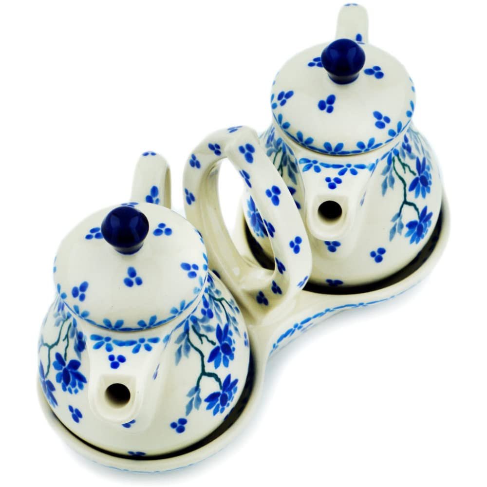 Polmedia Polish Pottery Seasoning Set - Blue Grapevine Pattern Handmade in Boleslawiec Poland by Ceramika Artystyczna + Certificate of Authenticity