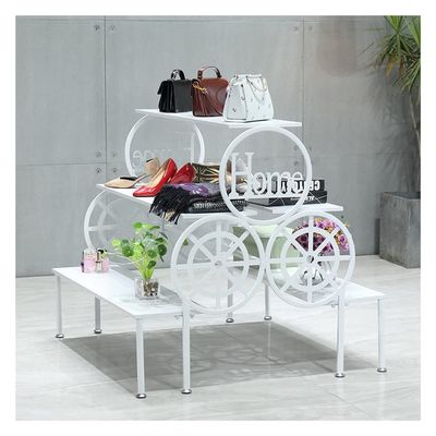 Retail Display Tables For Shoe Shop, Standing Clothing Shoes Display Rack Unit Storage Shelves Trapezoidal Floor-to-ceiling Shelves Multi-level Shoes And Handbags Shelf ( Color : White , Size : 146x85