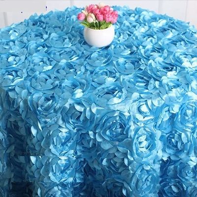 1Pc Wedding Table Cloth 120-280cm Round Embroider Table Cover Rosette Rose Flower Table Linen Hotel Banquet Party Round Table Decoration (Color : Turquoise, Size : 280cm Round)