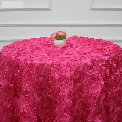 1Pc Wedding Table Cloth 120-280cm Round Embroider Table Cover Rosette Rose Flower Table Linen Hotel Banquet Party Round Table Decoration (Color : Fuchsia, Size : 180cm Round)