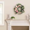 24" Artificial Rose,Camellia,babysbreath Floral Spring Wreath with Green Leaves view 3