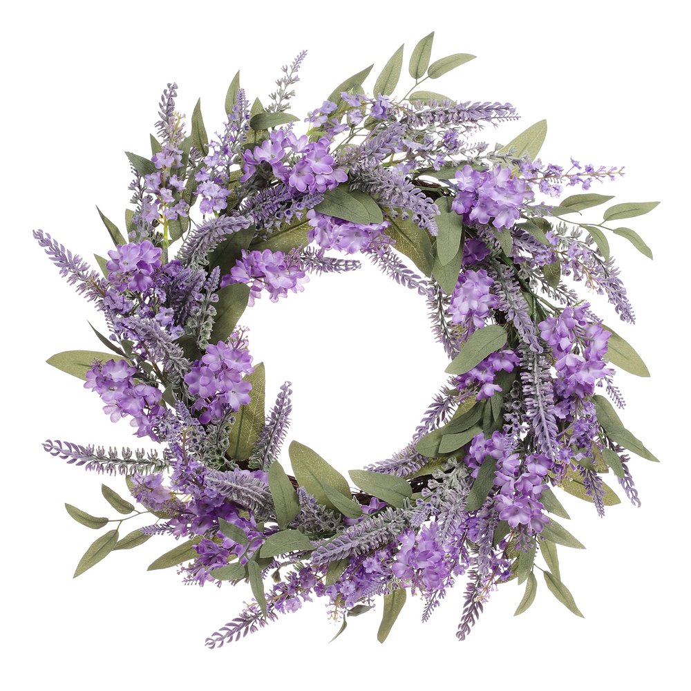 24" Artificial Lavender Floral Spring Wreath with Green Leaves