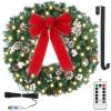 24" Prelit Christmas Door Wreath with 50 Lights & Timer & Remote - USB Powered Lighted Wreath with Snow Pinecone White Berries Bow & Wreath Hanger for Front Door Christmas Decorations view 1