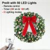 24" Prelit Christmas Door Wreath with 50 Lights & Timer & Remote - USB Powered Lighted Wreath with Snow Pinecone White Berries Bow & Wreath Hanger for Front Door Christmas Decorations view 2