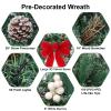 24" Prelit Christmas Door Wreath with 50 Lights & Timer & Remote - USB Powered Lighted Wreath with Snow Pinecone White Berries Bow & Wreath Hanger for Front Door Christmas Decorations view 4