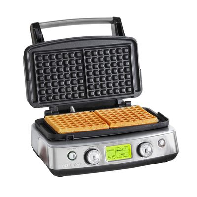 GreenPan Elite 2-Square Belgian & Classic Waffle Iron, Healthy Ceramic Nonstick Dishwasher Safe Plates, Adjustable Shade/Crunch Controls, Wont Overflow, Easy Cleanup Breakfast, Stainless Steel