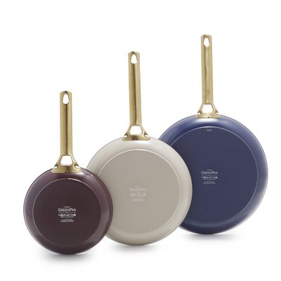 GreenPan Hard Anodized Healthy Ceramic Nonstick, 8" 10" and 12" 3 Piece Frying Pan Skillet Set, Gold Handle, PFAS-Free, Induction Suitable, Dishwasher Safe, Oven Safe, Multi Color Mix