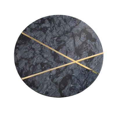 Marble Decorative Tray with Gold Lines, Round Dessert Display Tray Cosmetic Storage Tray Soap Tray for Kitchen Bathroom, Easy to Clean(Size:25cm,Color:Gray)