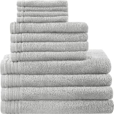 510 DESIGN Big Bundle 100% Cotton Bath Towel Set, Luxurious Spa Quality Premium Zero Twist Terry Quick Dry, Soft, and Highly Absorbent for Shower, Multi-Sizes, Silver 12 Piece