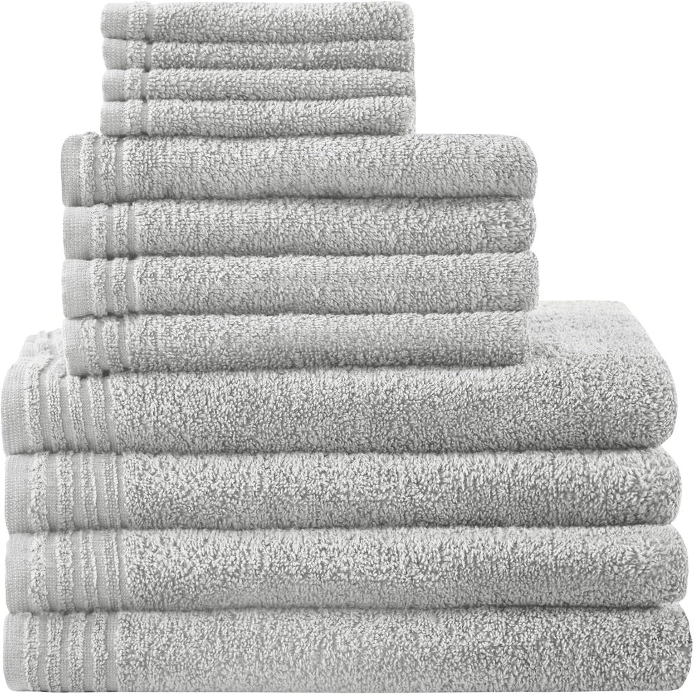 510 DESIGN Big Bundle 100% Cotton Bath Towel Set, Luxurious Spa Quality Premium Zero Twist Terry Quick Dry, Soft, and Highly Absorbent for Shower, Multi-Sizes, Silver 12 Piece