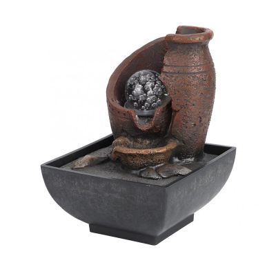 BONAD Indoor Fountain Desktop Fountain Waterfall Flowing Water Decoration Ornament with LED Light Ball Vintage Feng Shui Home Decoration (5.1 x 5.1 x 7.1 in) Meditation Fountain