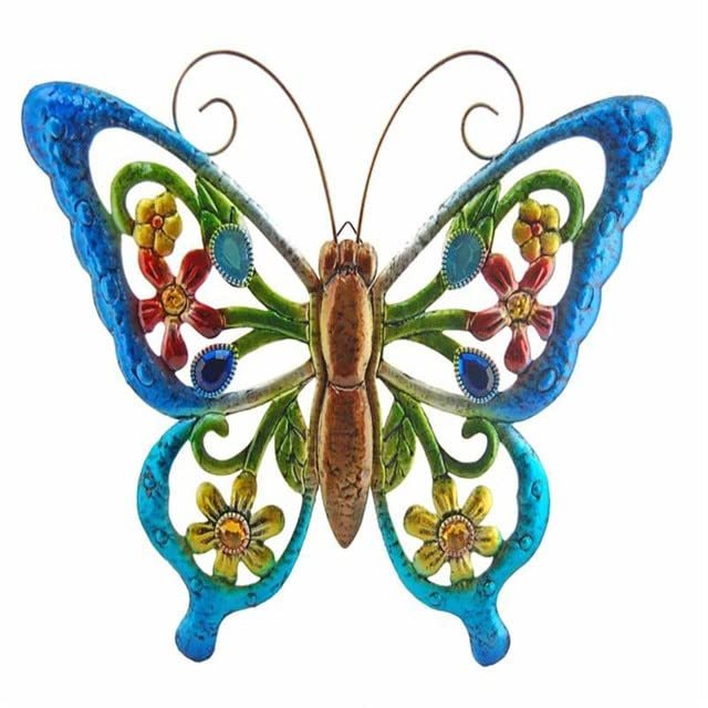 NOBRIM Glass Hanging Metal 3D Butterfly Stained Window Hangings Wall Hanging Art Decorations Home Garden Ornaments Scrolling Antennae with Hook for Easy Hanging Home Office Decoration