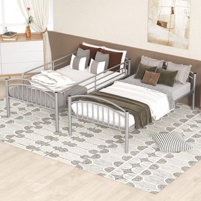 Anwickmak Twin Over Twin Metal Bunk Bed,Bed Frame Platform Divided into Two Beds No Box Spring Saving Space for Boys Girls Teens Kids bunk beds No Box Spring Needed(Silver)