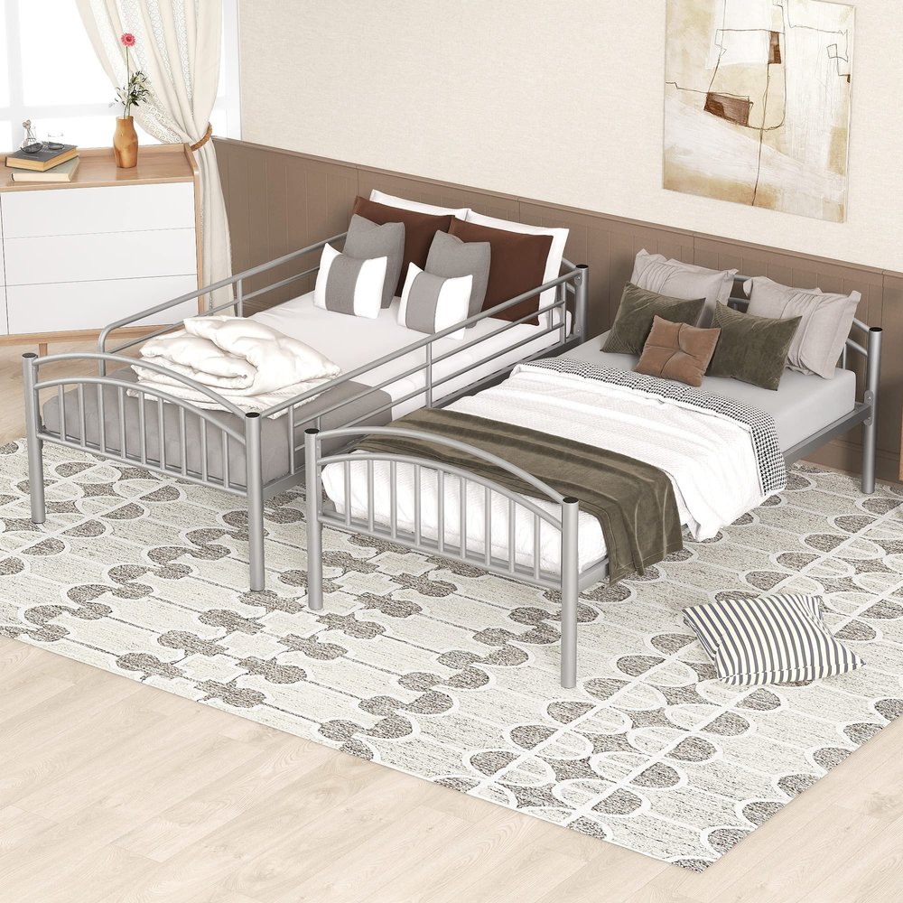 Anwickmak Twin Over Twin Metal Bunk Bed,Bed Frame Platform Divided into Two Beds No Box Spring Saving Space for Boys Girls Teens Kids bunk beds No Box Spring Needed(Silver)